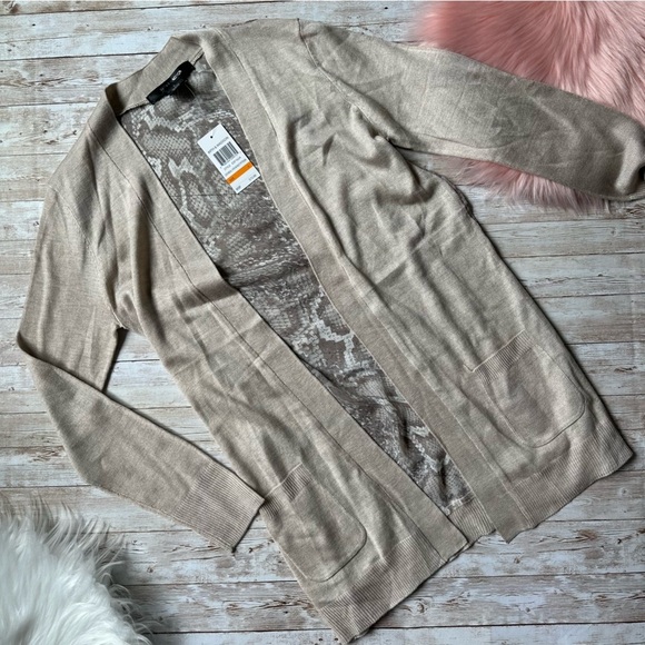 89th & Madison Open Front Cardigan | Small | Oatmeal Heather w/Nut Python NWT - Picture 1 of 7